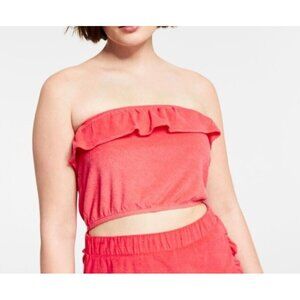 Bar III Womens French Terry Ruffled Crop Tube Top Red Size Large New With Tags